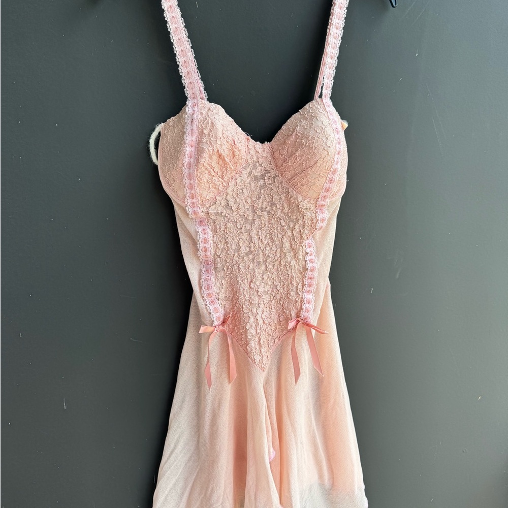 Delicate Pink Lace Chemise Nightgown